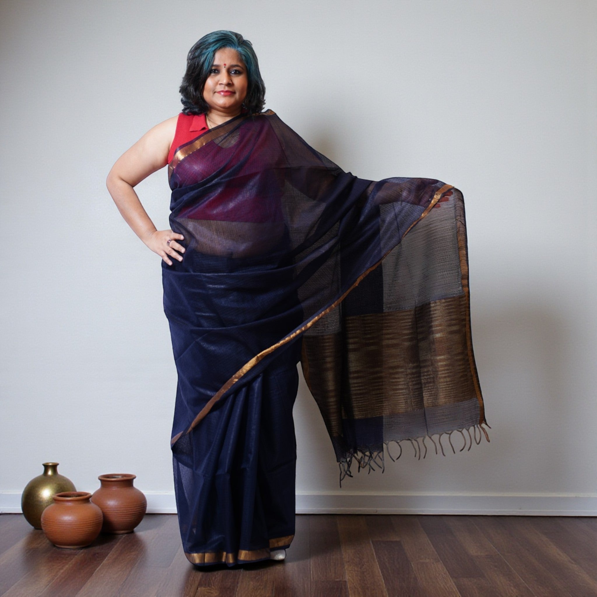 Navy Blue Handloom Kota Cotton Saree