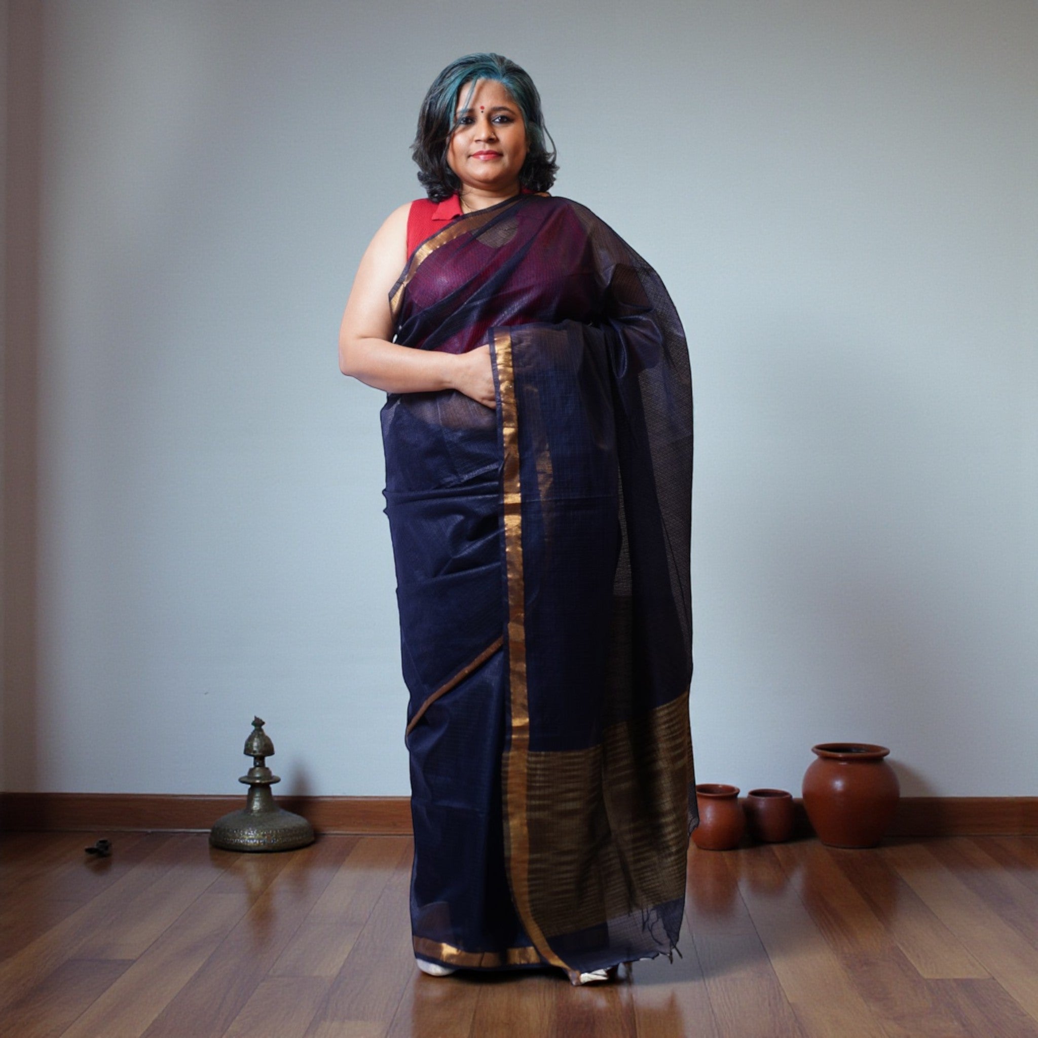 Navy Blue Handloom Kota Cotton Saree