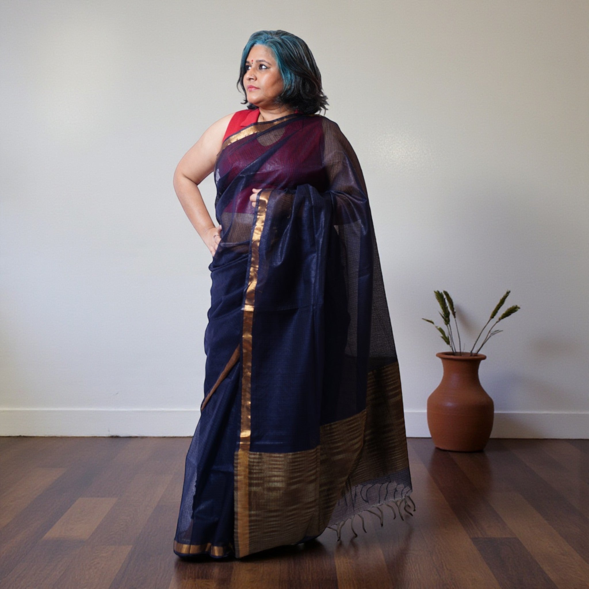 Navy Blue Handloom Kota Cotton Saree