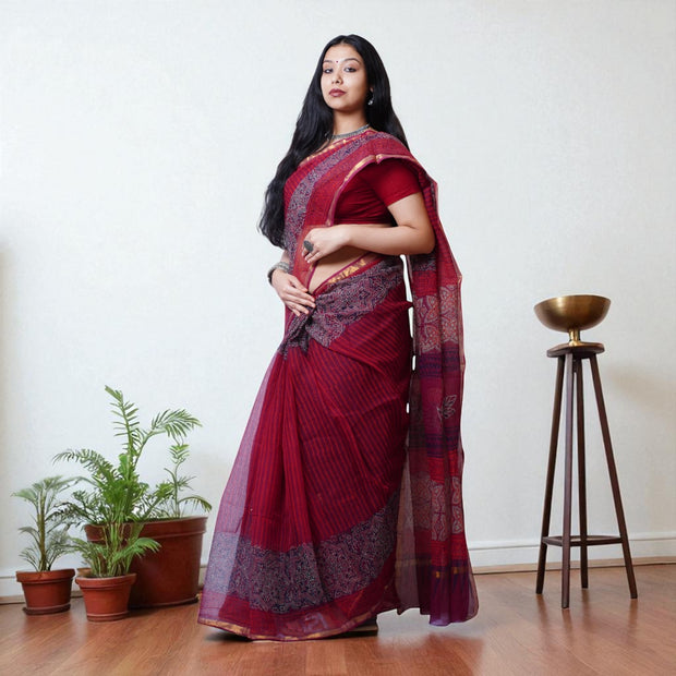 Aarohi Handblock Cotton Kota Saree
