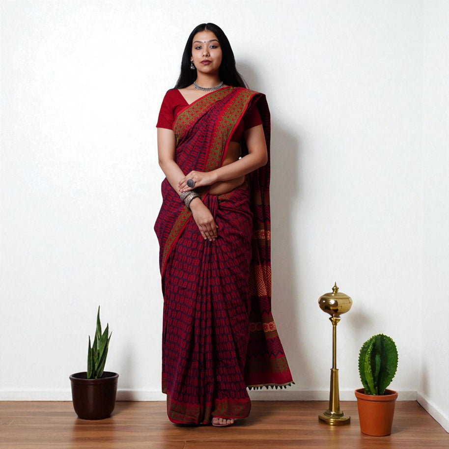 Rosha Handblock Cotton Saree