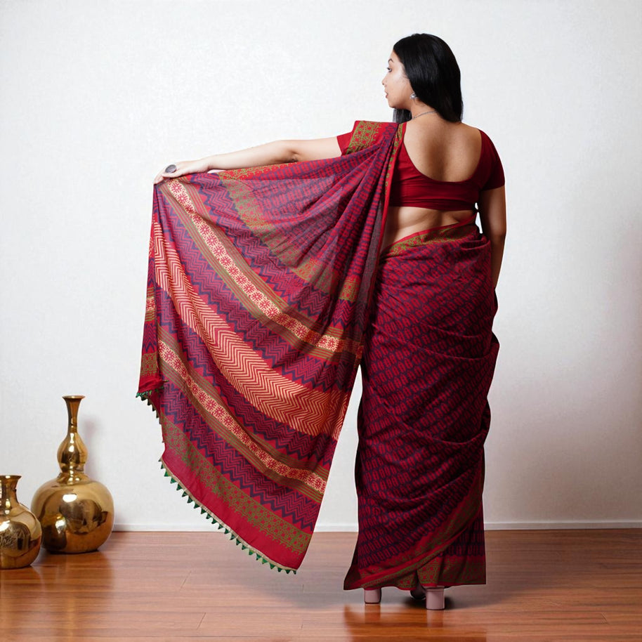 Rosha Handblock Cotton Saree