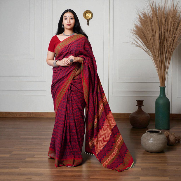 Rosha Handblock Cotton Saree