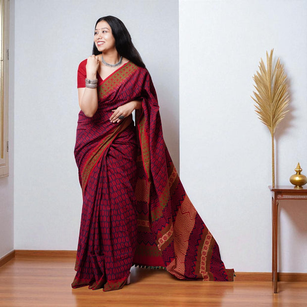 Rosha Handblock Cotton Saree