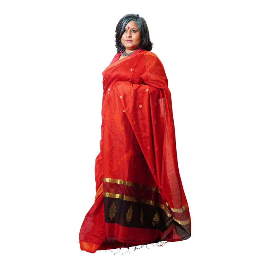 Red Black Buti Cotton Saree
