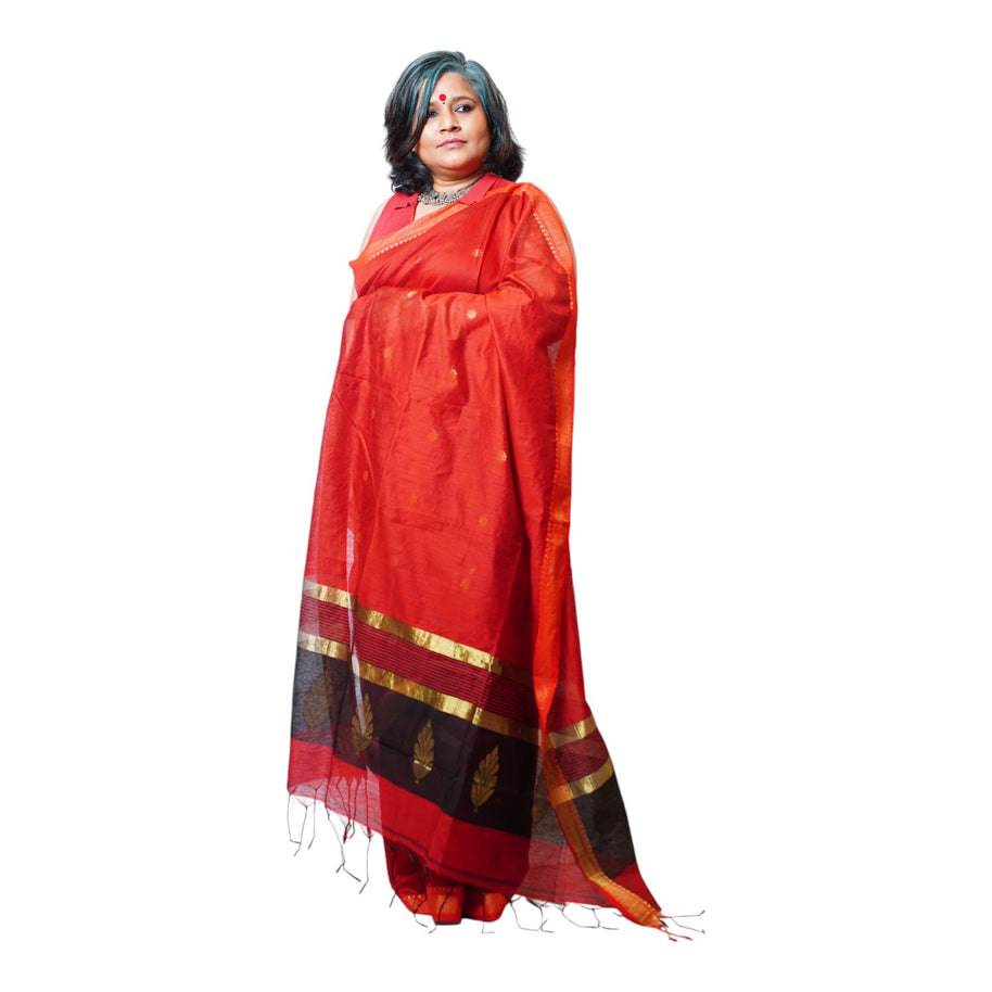 Red Black Buti Cotton Saree