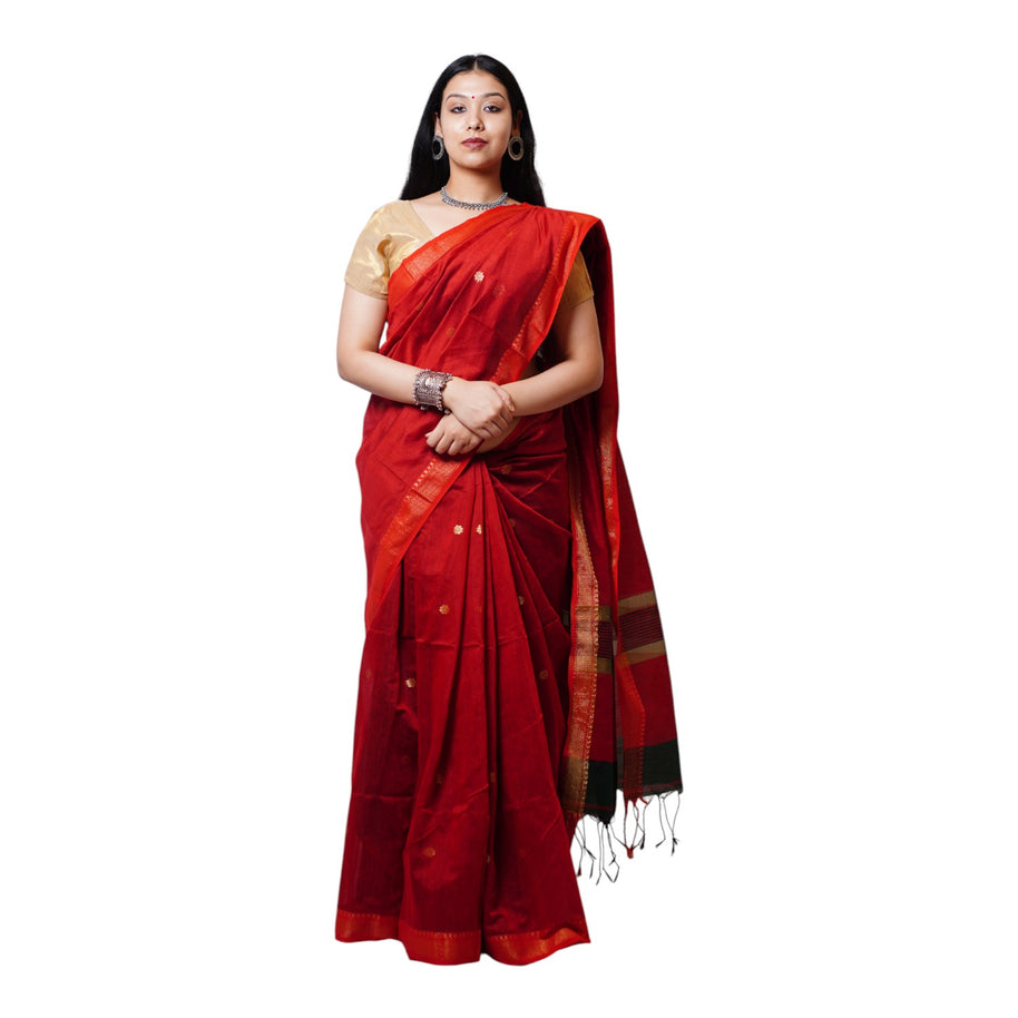 Red Green Buti Cotton Saree