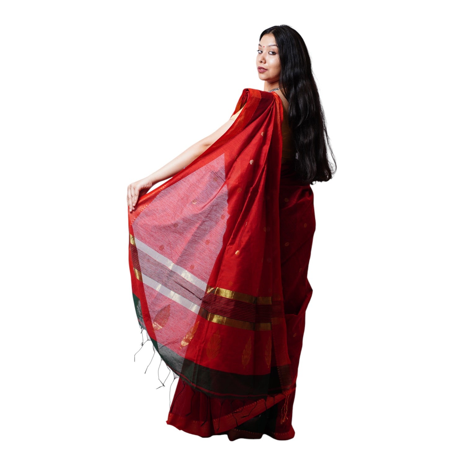 Red Green Buti Cotton Saree