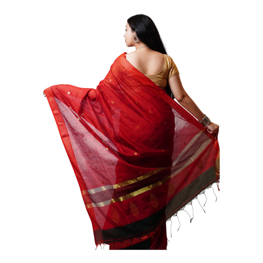 Red Green Buti Cotton Saree