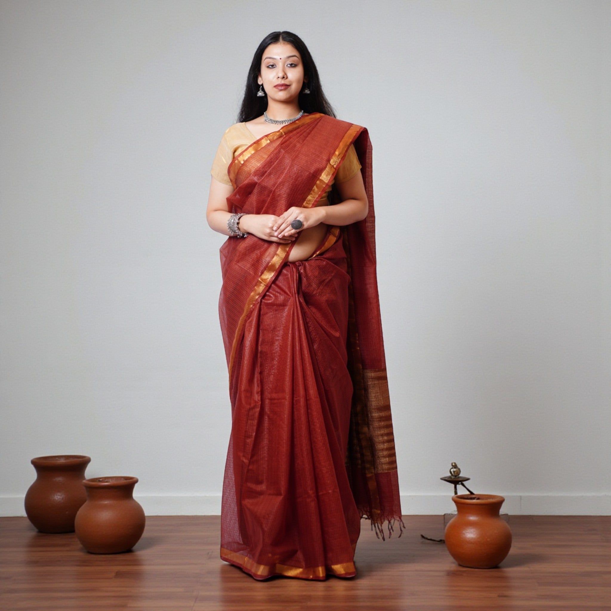 Rust Handloom Kota Cotton Saree