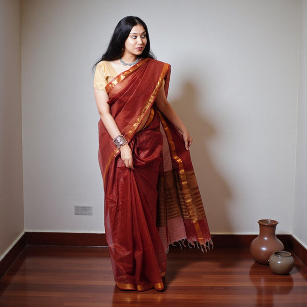 Rust Handloom Kota Cotton Saree