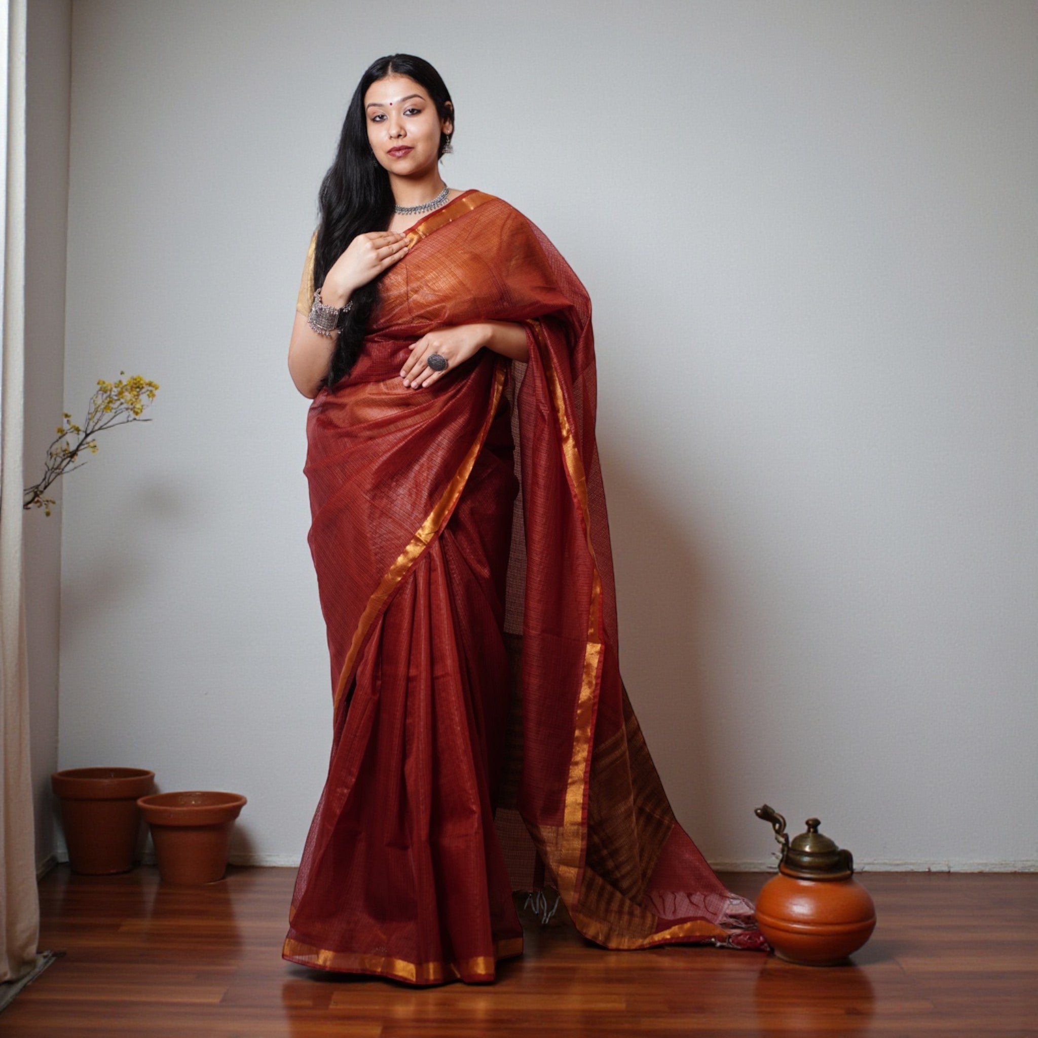 Rust Handloom Kota Cotton Saree