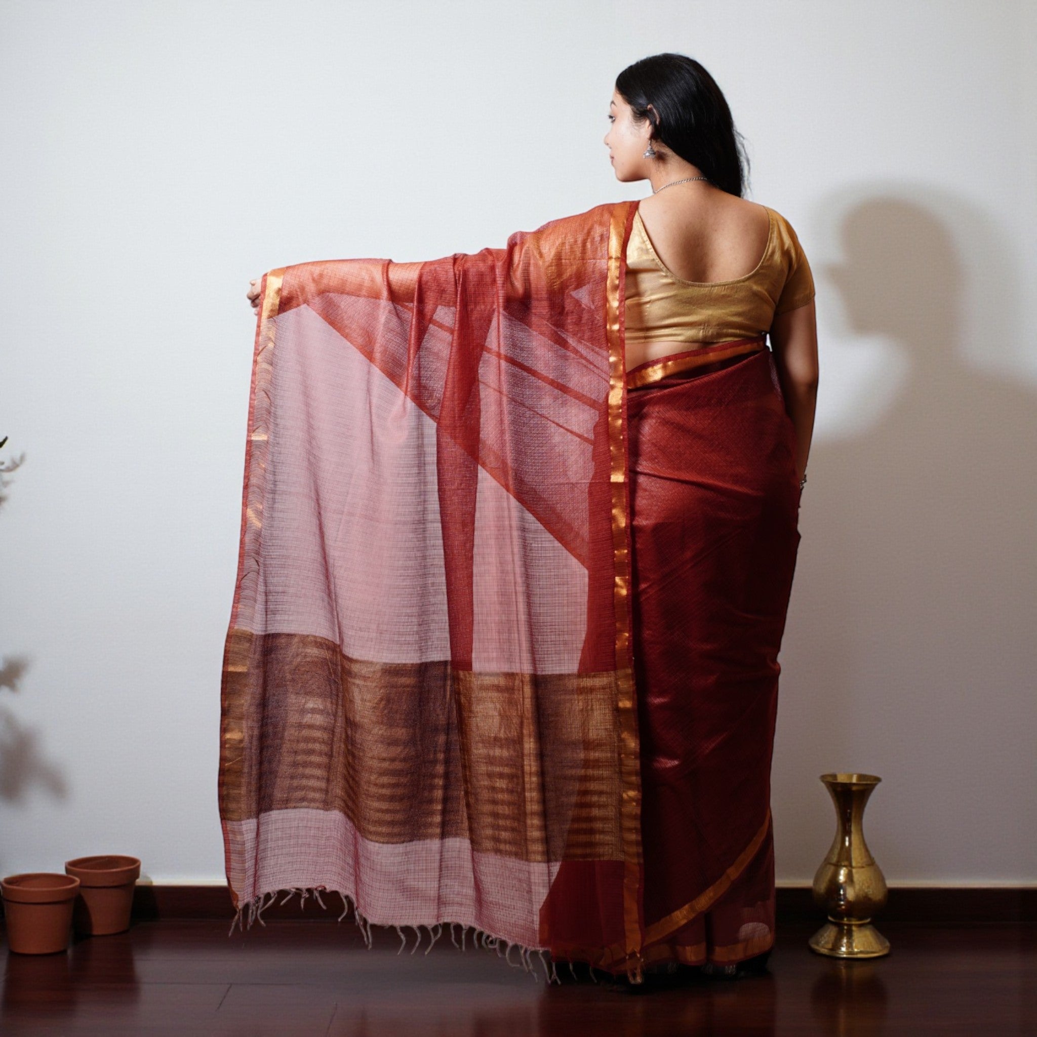 Rust Handloom Kota Cotton Saree