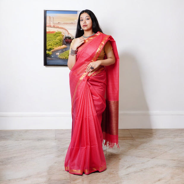 Dark Pink Handloom Kota Cotton Saree