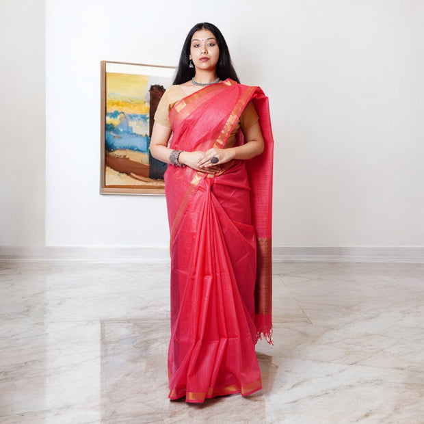 Dark Pink Handloom Kota Cotton Saree