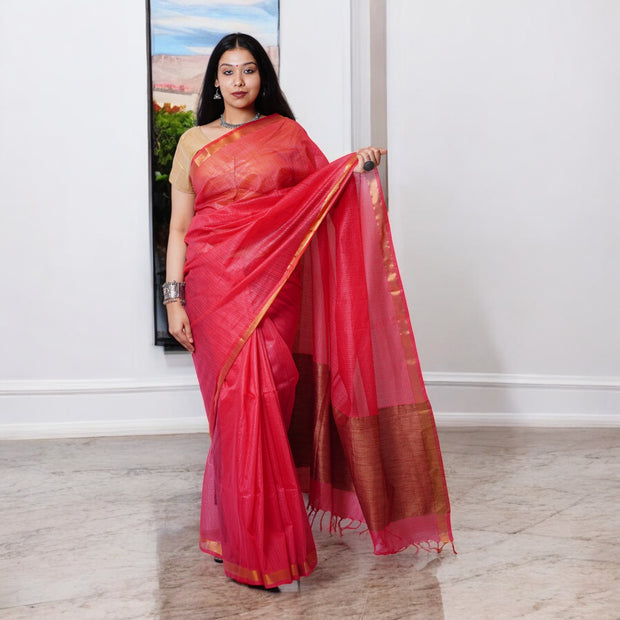 Dark Pink Handloom Kota Cotton Saree