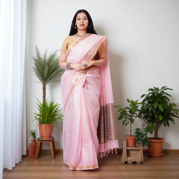 Pink Handloom Kota Cotton Saree