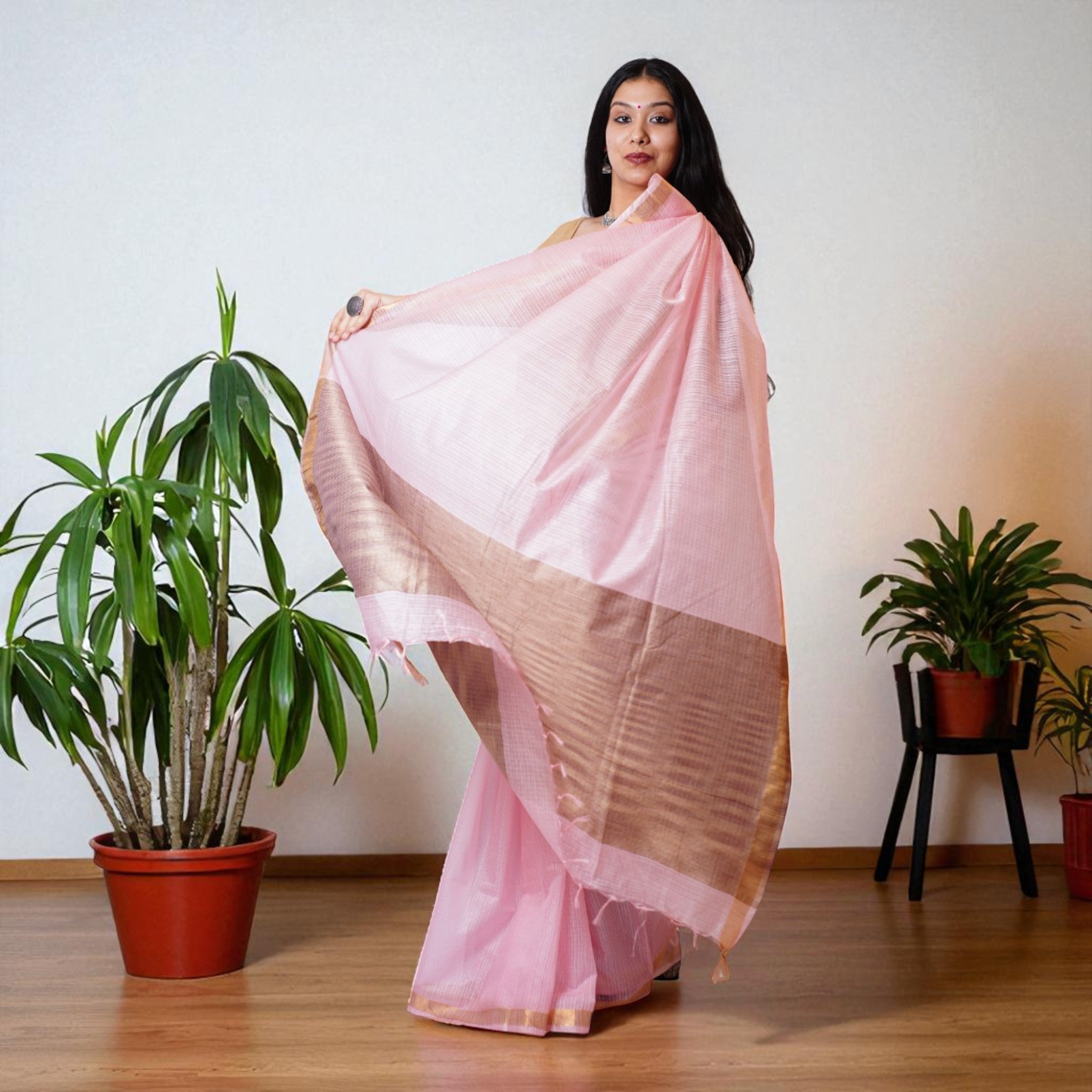 Pink Handloom Kota Cotton Saree