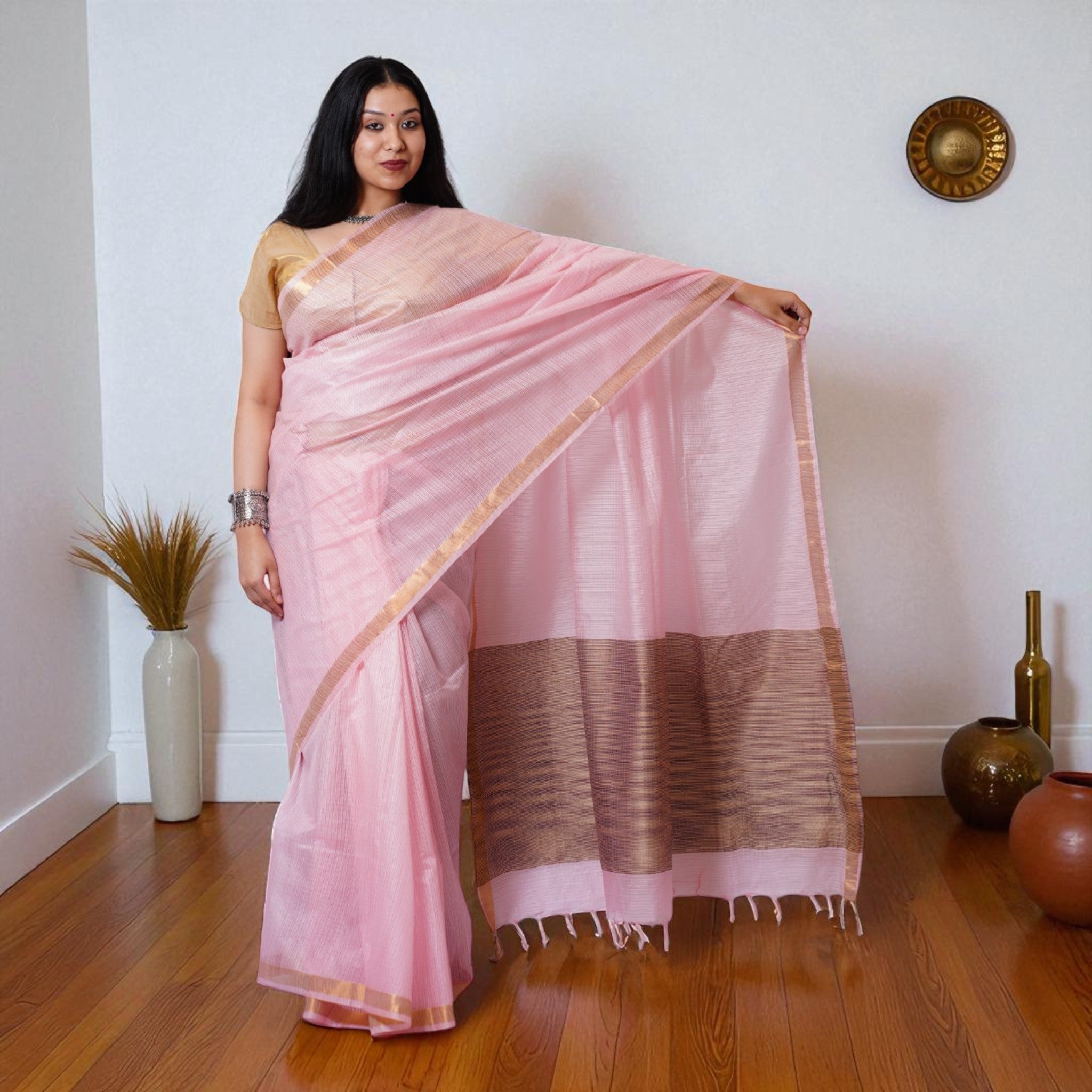 Pink Handloom Kota Cotton Saree