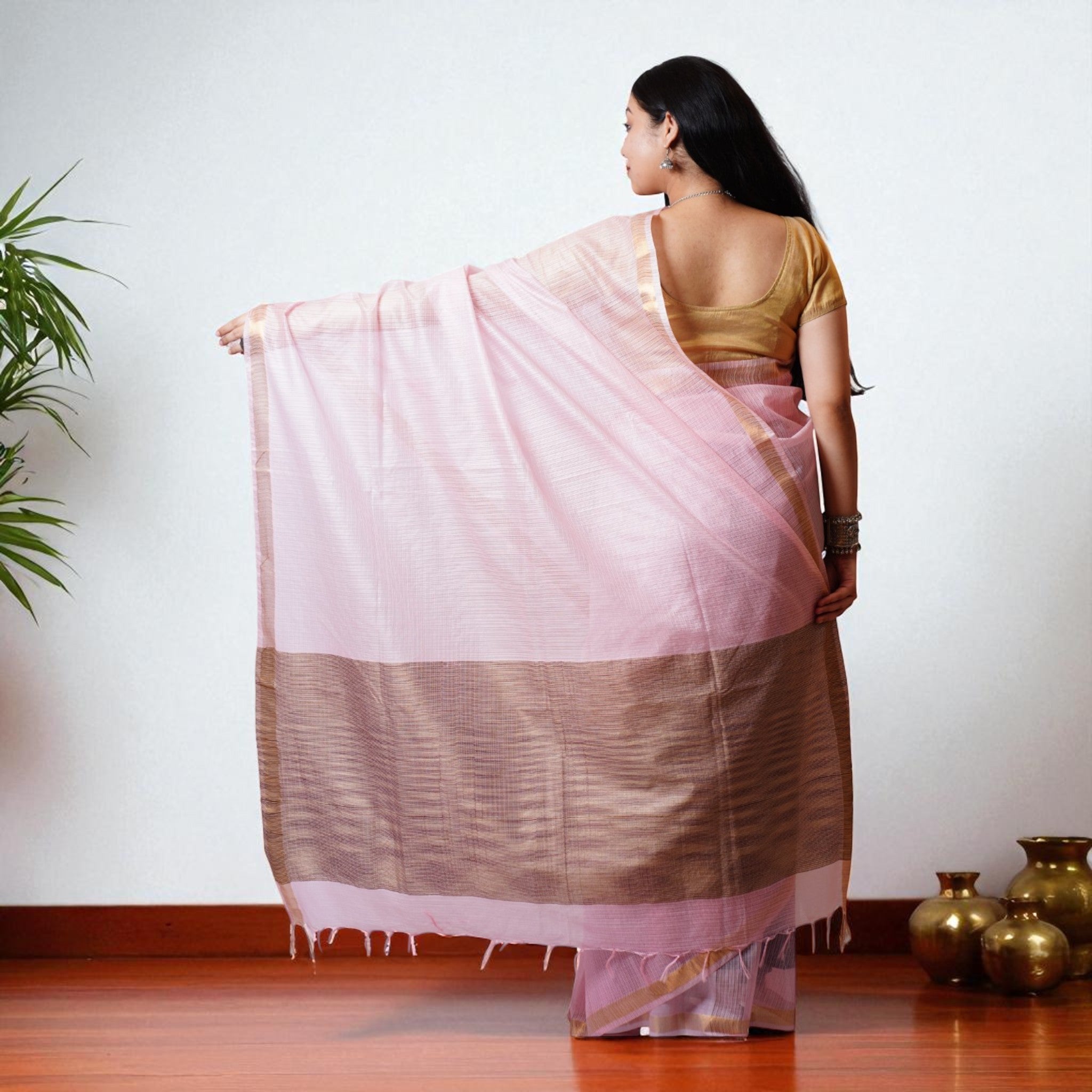 Pink Handloom Kota Cotton Saree
