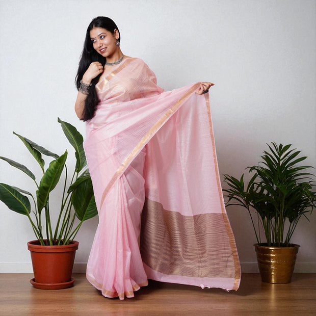 Pink Handloom Kota Cotton Saree