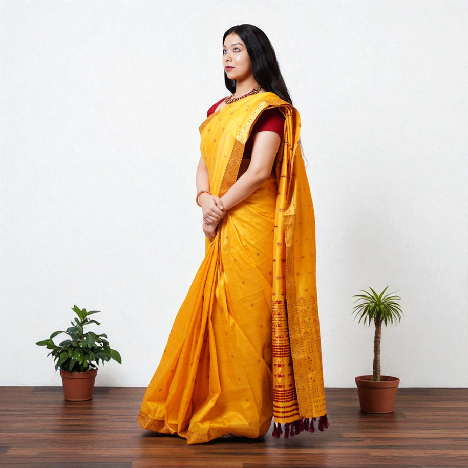 Orange Golden Silk Saree