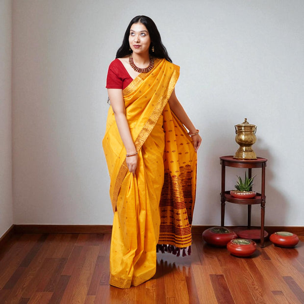Orange Golden Silk Saree