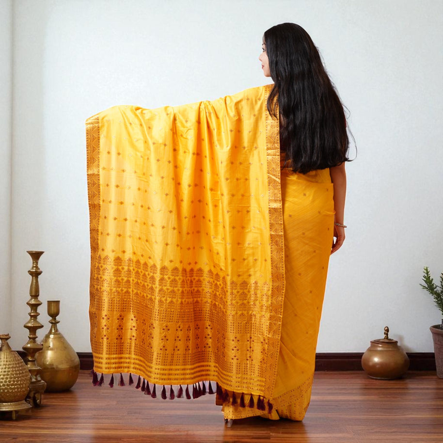 Orange Golden Silk Saree