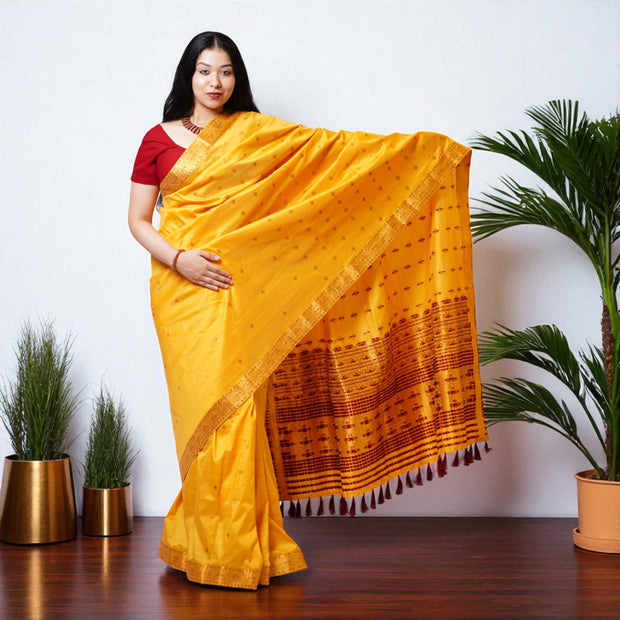 Orange Golden Silk Saree