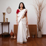 White Embroidery Silk Saree