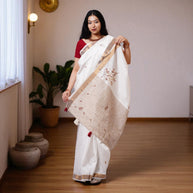 White Embroidery Silk Saree