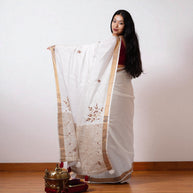 White Embroidery Silk Saree