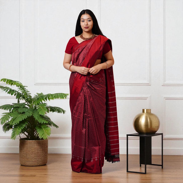 Kavya Maroon Ikat Silk Saree