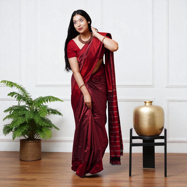 Kavya Maroon Ikat Silk Saree