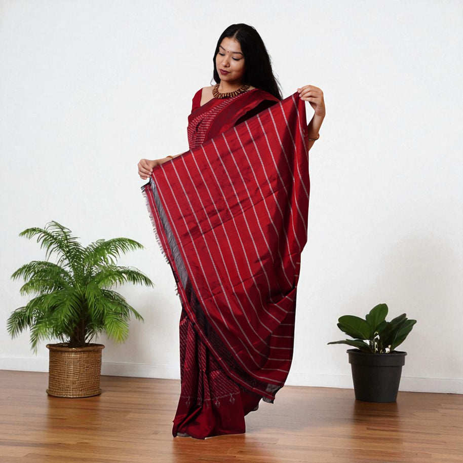 Kavya Maroon Ikat Silk Saree