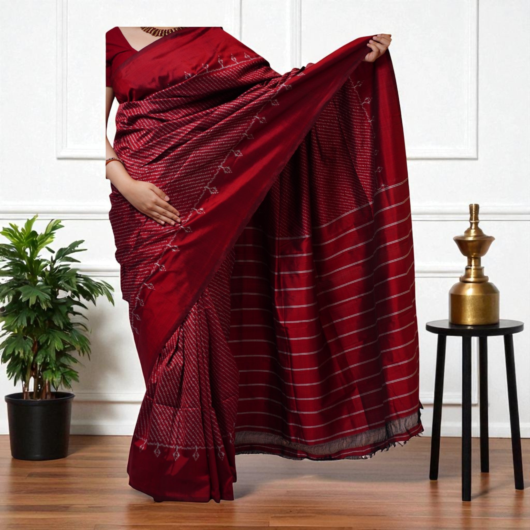 Kavya Maroon Ikat Silk Saree