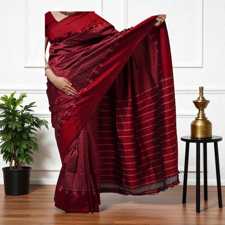 Kavya Maroon Ikat Silk Saree