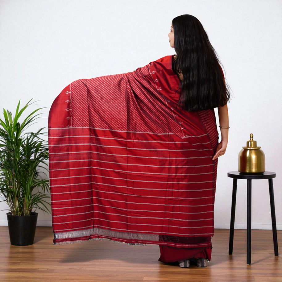 Kavya Maroon Ikat Silk Saree