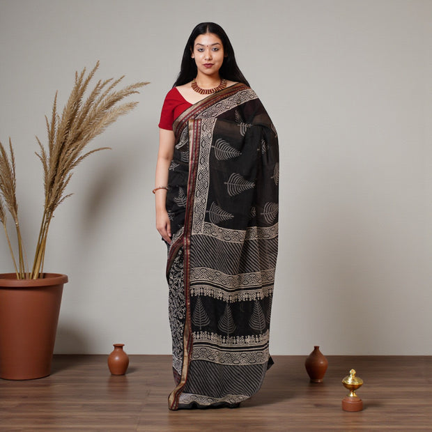 Black Maheshwari Silk Saree