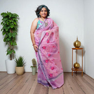 Pink Embroidery Kota Cotton Saree