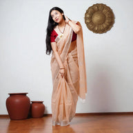 Peach Banarasi Linen Saree