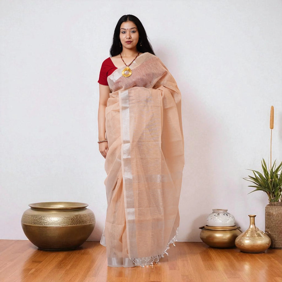 Peach Banarasi Linen Saree