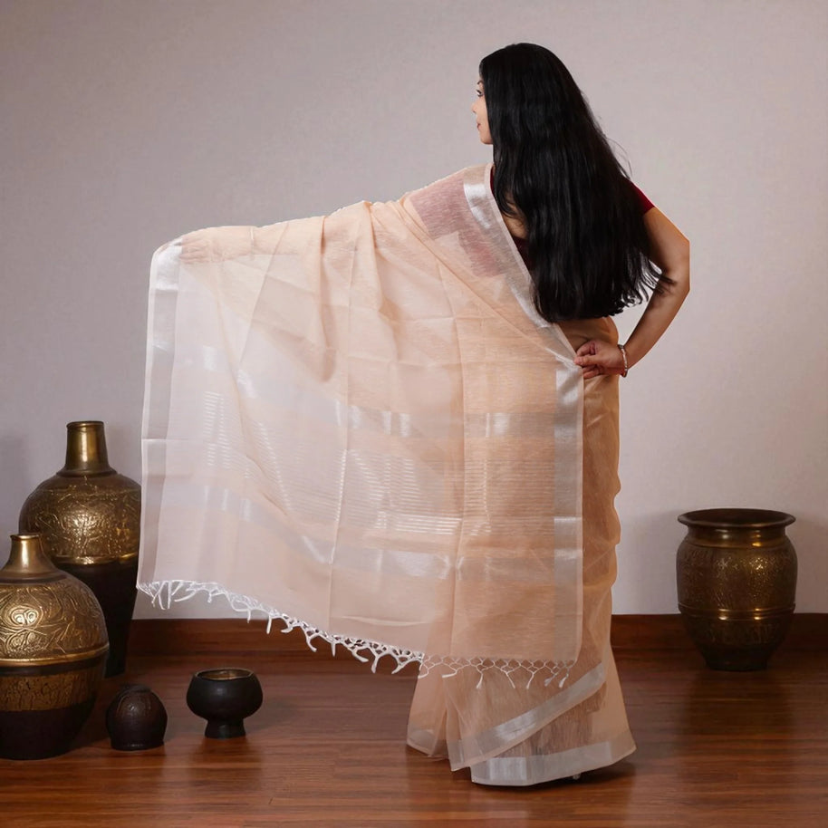 Peach Banarasi Linen Saree