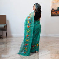 Green Embroidery Kota Cotton Saree