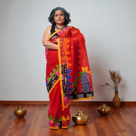 Red Applique Kota Cotton Saree