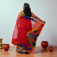 Red Applique Kota Cotton Saree