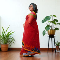 Red Applique Kota Cotton Saree