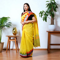 Yellow Applique Kota Cotton Saree