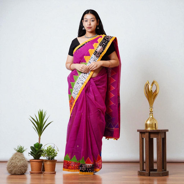 Plum Purple Applique Kota Cotton Saree