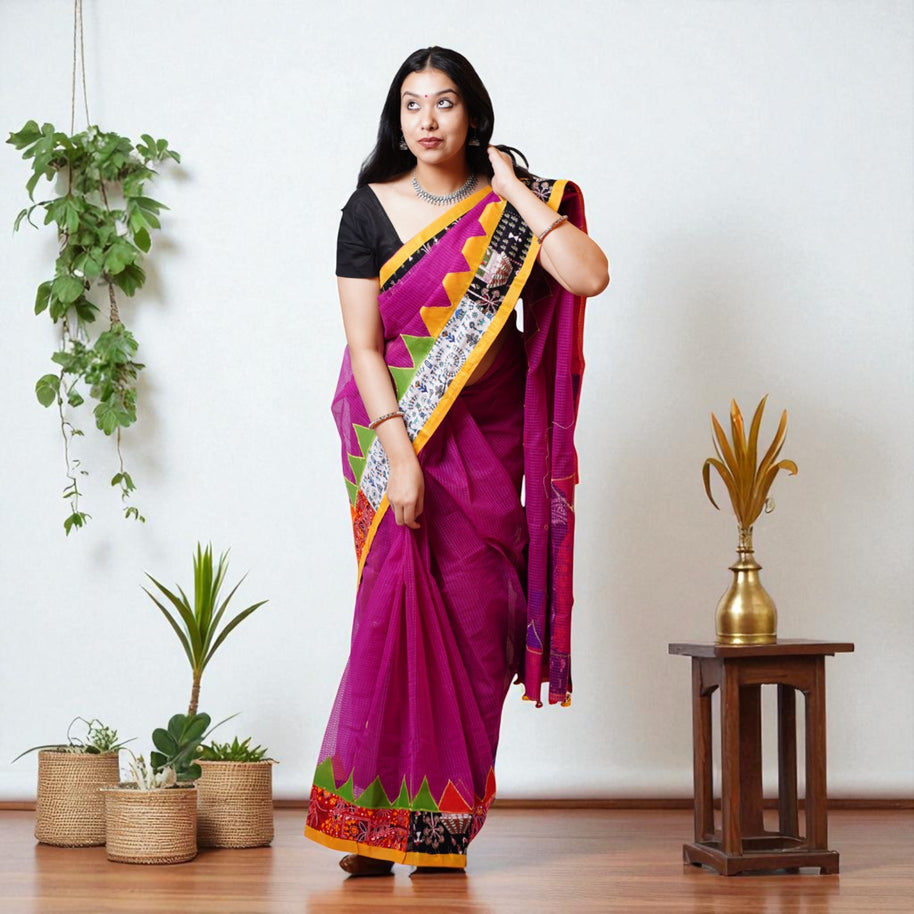 Plum Purple Applique Kota Cotton Saree
